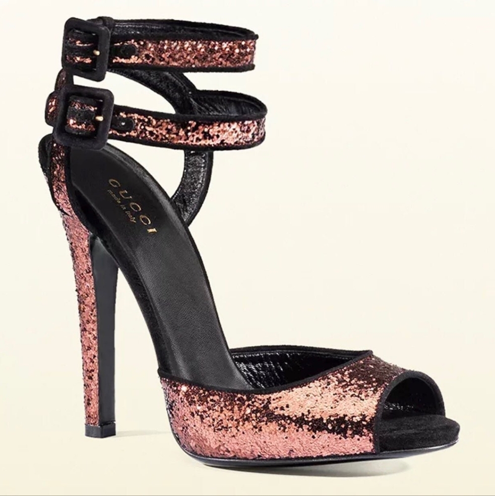 RARE Gucci Rose Glitter Galactica Strappy Heels